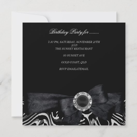 40th誕生日パーティー白黒抽象芸術ダイヤモンド 招待状 (裏面)