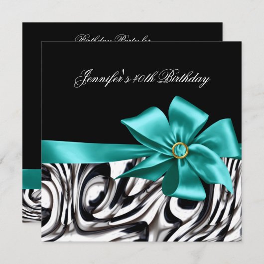 40th誕生日パーティー白黒抽象芸術ボウ 招待状 (正面/裏面)