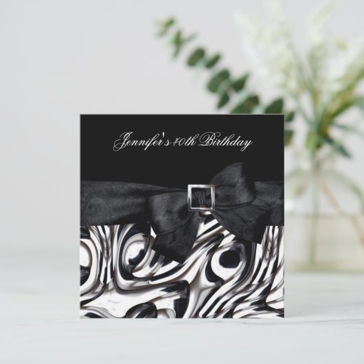 40th誕生日パーティー白黒抽象芸術ボウ 招待状 (スタンド正面)