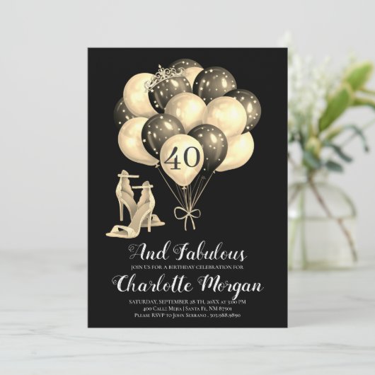 40th誕生日パーティー白黒招待状 招待状 (スタンド正面)