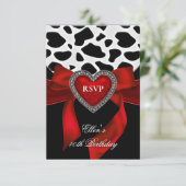 40th誕生日パーティー赤いハートジュエルカウブラックボウ 出欠カード (スタンド正面)
