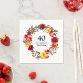 40th誕生日パーティー赤オレンジ黄秋フローラ スタンダードカクテルナプキン (インサイチュ)
