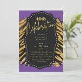 40th誕生日パーティー金ゴールドアニマルプリントグリッターグラム 招待状 (スタンド正面)