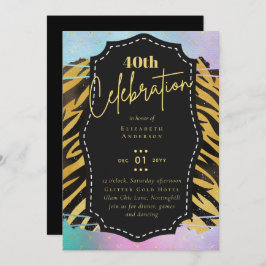 40th誕生日パーティー金ゴールドアニマルプリントグリッターグラム 招待状