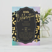 40th誕生日パーティー金ゴールドアニマルプリントグリッターグラム 招待状 (スタンド正面)