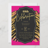 40th誕生日パーティー金ゴールドアニマルプリントグリッターグラム 招待状 (正面)