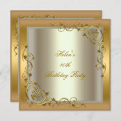 40th誕生日パーティー金ゴールドクリームフローラ 招待状 (正面/裏面)