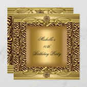 40th誕生日パーティー金ゴールドゼブラブラック 招待状 (正面/裏面)