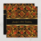 40th誕生日パーティー金ゴールドブラックレッド抽象芸術 招待状 (正面/裏面)