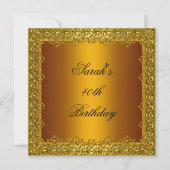 40th誕生日パーティー金ゴールドレースフレームイエロー 招待状 (正面)