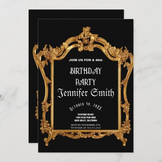 40th誕生日パーティー金ゴールド招待状 招待状 (正面/裏面)