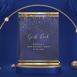 40th誕生日パーティー40ダークブルー金ゴールドゲストブック ノートブック