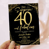 40th誕生日パーティー40素晴らしいブラック金ゴールドグリッター 招待状