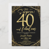 40th誕生日パーティー40素晴らしいブラック金ゴールドグリッター 招待状 (正面)