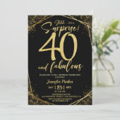 40th誕生日パーティー40素晴らしいブラック金ゴールドグリッター 招待状 (スタンド正面)