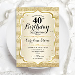 40th誕生日パーティー-金ゴールド招待状 招待状<br><div class="desc">40歳の誕生日パーティの招待状。デザインエレガント金ゴールド。機能フェイクグリッターストライプ金ゴールドスタイリッシュ、スクリプトフォント、紙吹雪。グラム誕生祝い。</div>