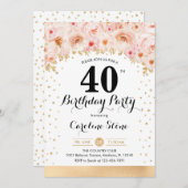40th誕生日パーティー-金ゴールド花 招待状 (正面/裏面)