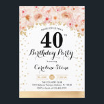 40th誕生日パーティー-金ゴールド花 招待状<br><div class="desc">40歳の誕生日パーティの招待状。エレガントデザインのグリッターフェイク金ゴールドとフローラアクセント。招待状カード(スクリプトフォントと紙吹雪)。赤面コーラルピンク、白。30日のスタイリッシュお祝いに最適。メッセージもしメッセージはカスタム年齢。</div>