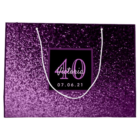 40th誕生日パープルグリッターグラムガール ラージペーパーバッグ (裏面)