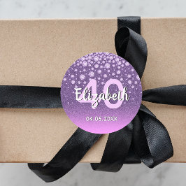 40th誕生日パープルダイヤモンドグリッター ラウンドシール