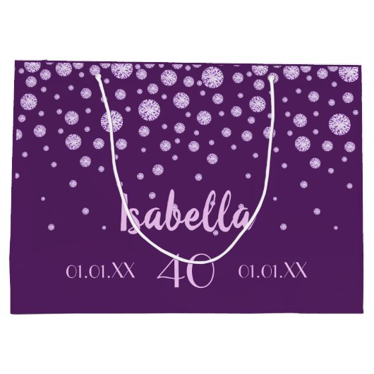 40th誕生日パープルピンクの名前ダイヤモンド ラージペーパーバッグ (裏面)