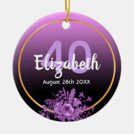 40th誕生日パープルフローラ名 セラミックオーナメント