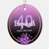 40th誕生日パープルフローラ名 セラミックオーナメント (左)