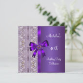 40th誕生日パープル金ゴールドフローラジュエルボウ 招待状 (スタンド正面)
