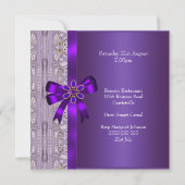 40th誕生日パープル金ゴールドフローラジュエルボウ 招待状 (裏面)
