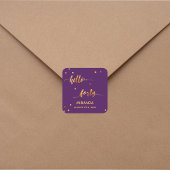 40th誕生日パープル金ゴールドhello 40ネームスクリプト スクエアシール