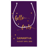 40th誕生日パープル金ゴールドhello 40ネームスクリプト スモールペーパーバッグ (裏面)