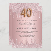 40th誕生日ピンクの埃っぽいバラグリッター乾燥 招待状 (正面/裏面)