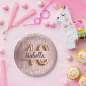 40th誕生日ピンクほこりっぽいバラグリッター名 ペーパープレート (パーティー)