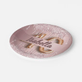 40th誕生日ピンクほこりっぽいバラグリッター名 ペーパープレート (アングル)