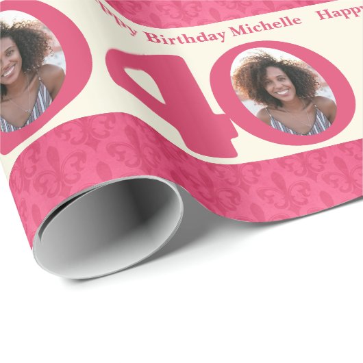 40th誕生日フォトおもしろいクリームピンク包装 ラッピングペーパー (ロールコーナー)