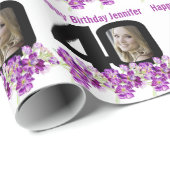 40th誕生日フォトおもしろいモノと紫の花 ラッピングペーパー (ロールコーナー)