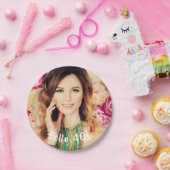 40th誕生日フォトピンクの花柄 ペーパープレート (パーティー)