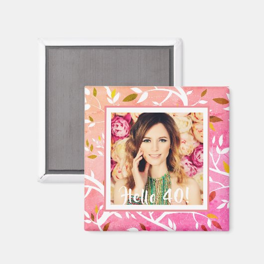 40th誕生日フォトピンク植物学 マグネット (正面/裏面)