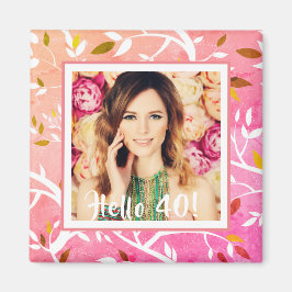 40th誕生日フォトピンク植物学 マグネット