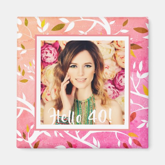 40th誕生日フォトピンク植物学 マグネット (正面)