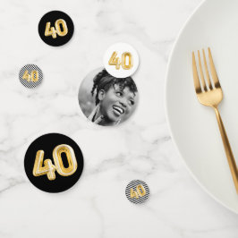 40th誕生日フォト白黒金ゴールドパーティーコンフェット コンフェッティ