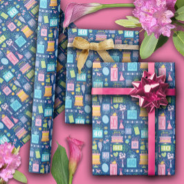 40th誕生日フローラケーキバルーン帽子プレゼント ラッピングペーパー