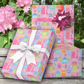 40th誕生日フローラケーキバルーン帽子プレゼント ラッピングペーパー