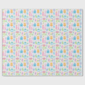 40th誕生日フローラケーキバルーン帽子プレゼント ラッピングペーパー (フラット)