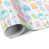 40th誕生日フローラケーキバルーン帽子プレゼント ラッピングペーパー (ロールコーナー)