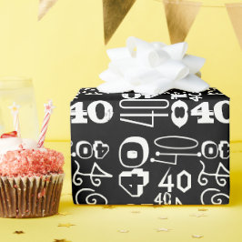 40th誕生日ブラックタイポグラフィ ラッピングペーパー