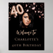 40th誕生日ブラックバラ金ゴールドフォトスター歓迎 ポスター (正面)