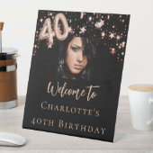 40th誕生日ブラックバラ金ゴールドフォトスター歓迎 台座サイン