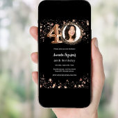 40th誕生日ブラックバラ金ゴールドフォトスター 招待状