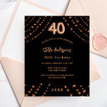 40th誕生日ブラックバラ金ゴールド予算の招待 チラシ<br><div class="desc">この招待はチラシ紙で非常に薄い。封筒は含まれない。厚い招待状(同じデザイン)は当店を訪ねてほしい。40歳エレガントの誕生日パーティー。黒い背景。飾バラ金ゴールド星と。名前、パーティー詳細、誕生年のパーソナライズおよび追加。名前は手書入力のスタイルスクリプトで指定する。</div>